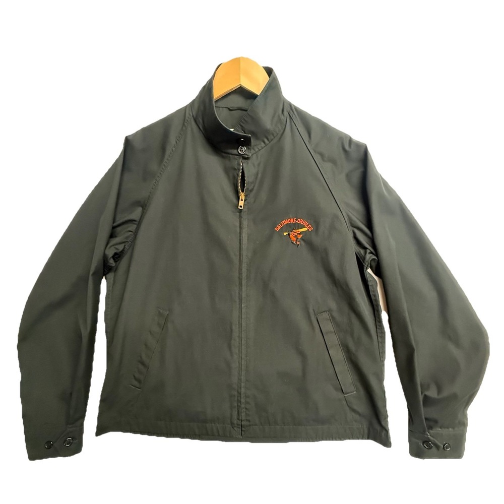 London Fog Orioles Jacket Mens 40 Black Vintage Zip Harrington Golf USA